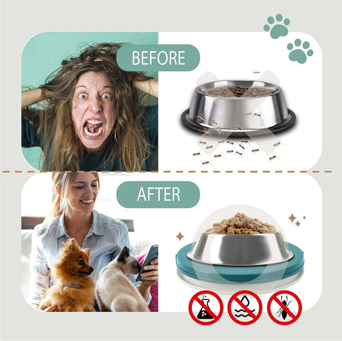 Ant Proof Cat Dog Bowl Tray, 2024 New Innovation Anti Ant Pet Food Dish Indoor, No Chemical Needed, Turquoise Green