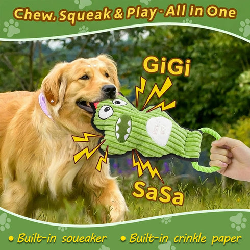 Grnstf 2-Pack Set Crinkle and Squeaky Dog Toys & Tough Tug of War - No Stuffing Chew-Resistant Plush Toys to Keep Them