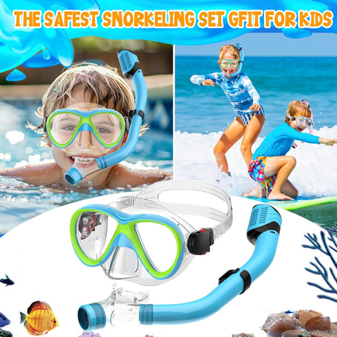 Kids Snorkel Set, Dry Top Snorkeling Gear Combo Set, Diving Snorkel Mask & Swimming Goggles for Youth