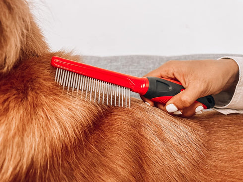 Tuff Pupper Dual Length Detangling Dog Comb, Ergonomic Combs with No-Slip Handle for Precision Control