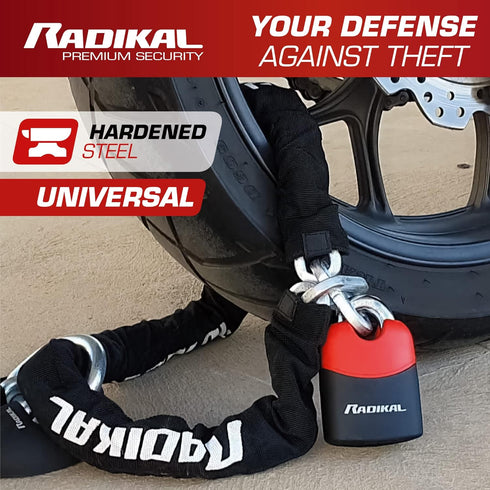 RADIKAL RK4120 Motorcycle Chain Lock, Cemented Steel, 3.93ft Long, High Security Padlock