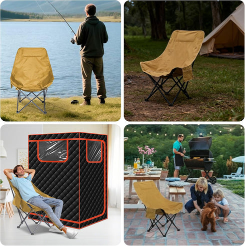 1 2 Smartmak Oversize Portable Sauna Chair, High Back Quick Folding Chair, Adjustable Angle, with Storage Bag,