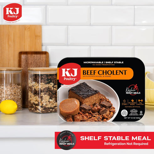 (1 Pack) KJ Poultry Kosher Ready Meals - Beef Chulent & Kugel, MRE Meat Meals Ready to Eat, Shabbos Food Prepared