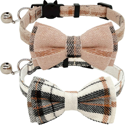 KUDES 2 Pack Cat Collars Set, Breakaway Cat Collar with Cute Bow Tie and Bell, Adjustable for Kitten and Puppies