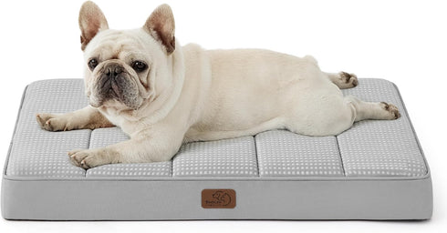 Bedsure Cooling Gel Foam Dog Bed for Large Dogs, Waterproof Orthopedic Egg Foam Bed for Outdoor Comfort, 24"x16", Grey