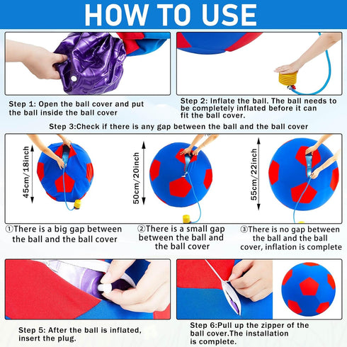 4 Pcs 2 Set Goat Ball Toy with Covers, Anti Burst Training Toy with Inflator Pump for Goats (22 Inch, Red and Purple)