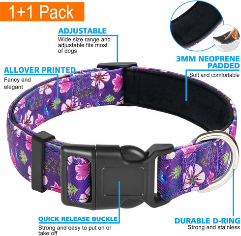 Reflective Padded Dog Collar with Soft Neoprene, Adjustable Nylon Collar for Small Medium Large Dogs (Pack of 1,