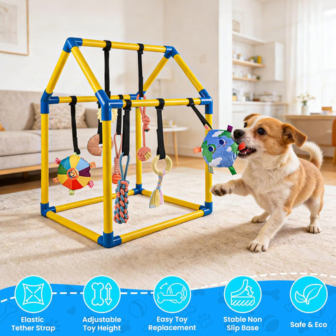 8 Almaro Puppy Play Gym with Hanging Toys Indoor Enrichment Activity Center for Puppies & Small Dogs Stable A-Frame