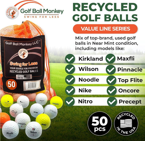 Golf Ball Monkey Store Line Assorted Used Golf Balls Bulk Cheap Mix with Mesh Bag Value Line Series Bulk Golf Balls