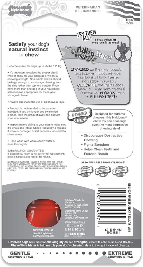 NylaDental Bone Power Chew Flavor Frenzy Dental Bone Chew Toy for Dogs, Indestructible, Beef Jerky Flavor, Small