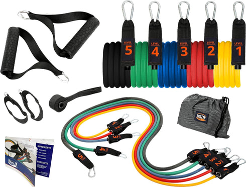 Resistance Bands Kit with Handles, 12-Piece Set with Travel Pouch for Gym Workouts, 150lbs