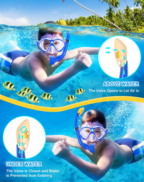 Gintenco Kids Snorkel Set, Unisex Diving Mask & Anti-Fog Diving Mask with Dry Top Snorkel Combo