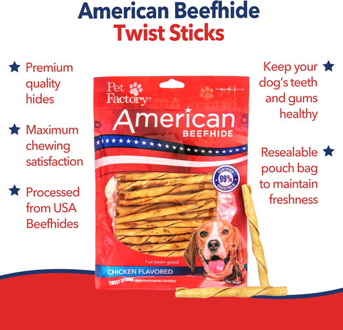 5in 5 Inches (Pack 1) Pet Factory American Beefhide Twist Sticks Dog Dental Chews - Natural Rawhide Dental Chews