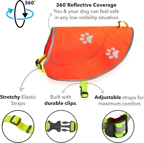 Dog Reflective Vest - Comfortable Safety Jacket for Hunting, High Visibility with Elastic Straps and Clasp Closure -