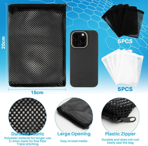 10pcs Aquarium Filter Media Bags - Reusable Mesh Filter Bags with Zipper for Activated Carbon & Ceramic Rings, 5.9 x
