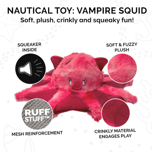 Furhaven Crinkle & Squeaky Plush Dog Toy for Small/Medium Dogs, Washable Kraken the Vampire Squid, Vibrant Pink