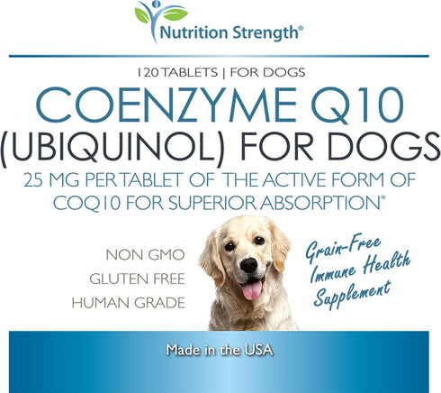 Coenzyme Q10 for Dogs, Ubiquinol Grain-Free Supplement, Promotes Heart Health, Cognitive & Energy Support, 120 Chewable