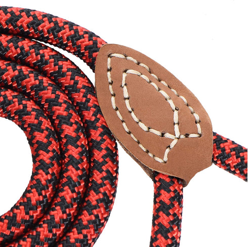 Mile High Life Mountain Climbing Dog Rope Leash, Heavy Duty Metal Clasp, Genuine Leather Connection (Red Black, 72 Inch)