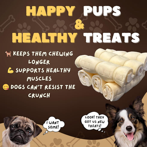 Woofley's 5-6" -(10 Count)- Buffalo Beef Cheek Roll Beef Cheek Rolls for Dogs - Long Lasting Natural Dog Chews