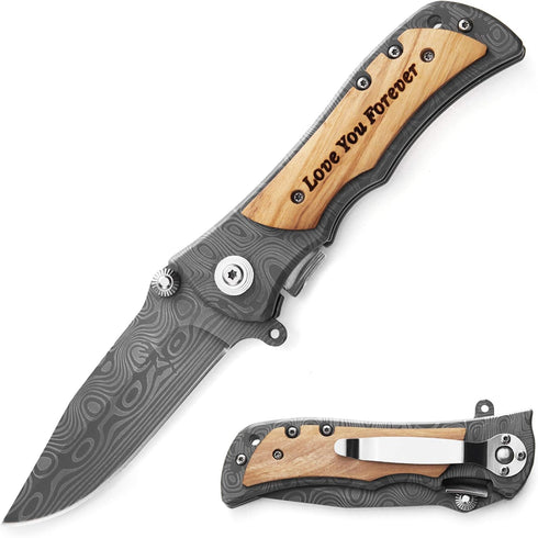 Personalized Engraved Folding Knife for Boyfriend or Husband - Camping Hunting Knives with Pocket Clip for Gifts