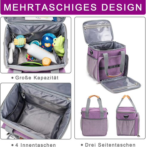 Pet Grooming Bag, Organizer Tote for Dog Grooming Supplies, Perfect for Pet Grooming Tool Kit (Purple)