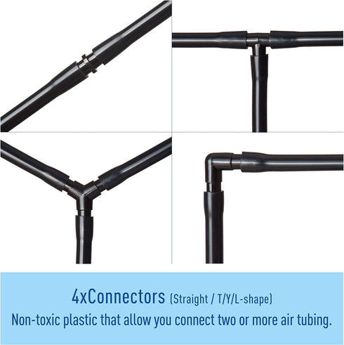 3/16" Professional Flexible Airline Tubing - Standard Aquarium Air Pump Accessories, 20 Feet (Clear-Black)
