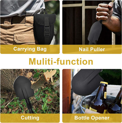 Folding Shovel (24.21'') - Camping Survival Off Road E Tool with Pickaxe, Portable Bag