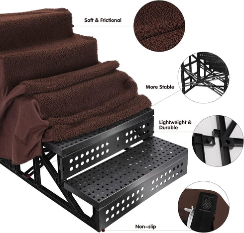 Topmart 5 Tiers Plastic Dog Stairs, Non-Slip Steps for Couch/Bed, Ideal for Old/Injured Dogs and Cats
