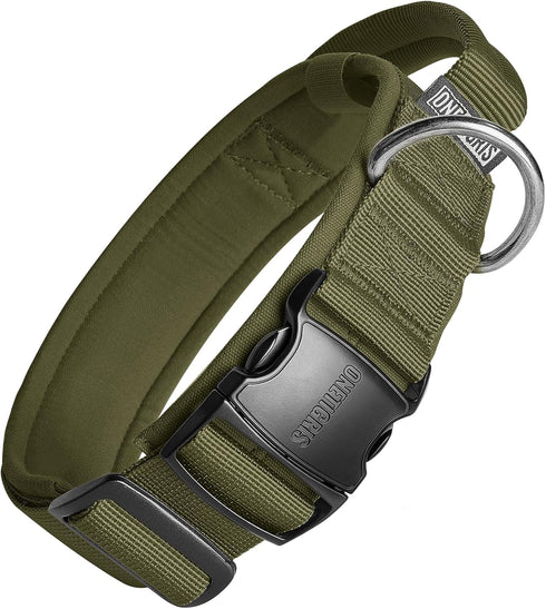 Tough Tactical Dog Collar with Handle, Military Adjustable Collar with Heavy Duty Metal Buckle, Large, Green