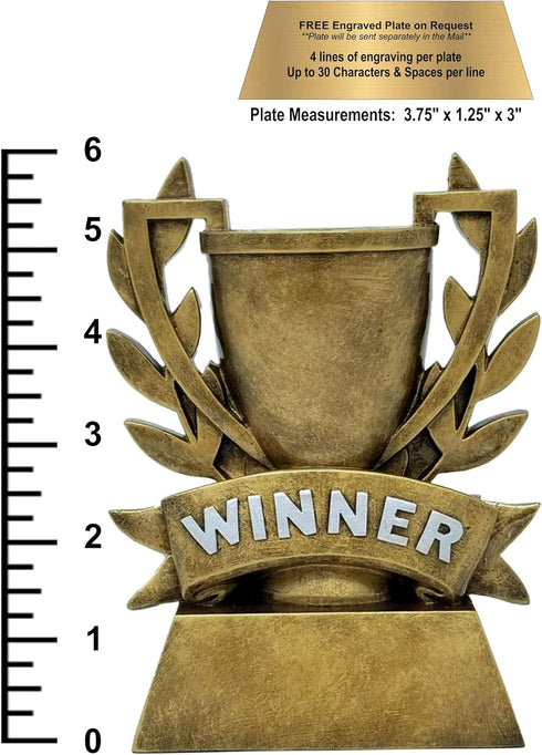 Winner Cup Trophy, 6 Inch Tall, Champion Golden Laurel Wreath Award, Engraved Plate on Request