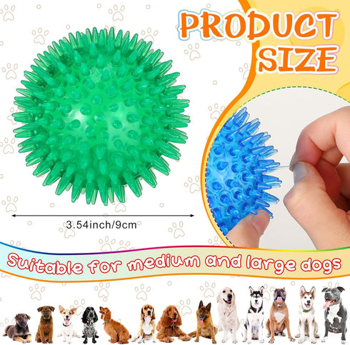 Lenwen 24 Pcs 3.5 Inch Spikey Squeaky Dog Balls - Durable Chew Toys for Medium Large Dogs, Teething Fetch Toys