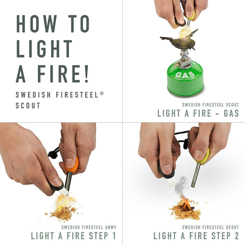 Light My Fire Flint Fire Starter Ferro Rod Survival Tool SCOUT — Fire Steel Bushcraft Gear — 2-in-1 Magnesium Fire