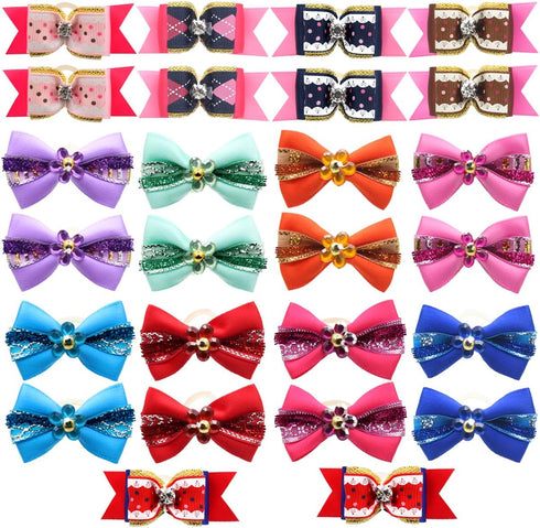 YOY 24PCS / 12 Pairs Adorable Grosgrain Ribbon Pet Dog Hair Bows with Rubber Bands - Puppy Grooming Accessories Set