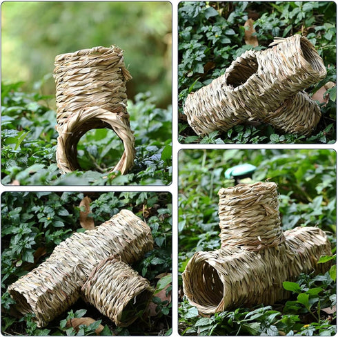 Hamiledyi Nature's Hideaway Hamster Grass Tunnel Toy, Open Entrance Straw House for Guinea Pigs, Hamsters, and Birds