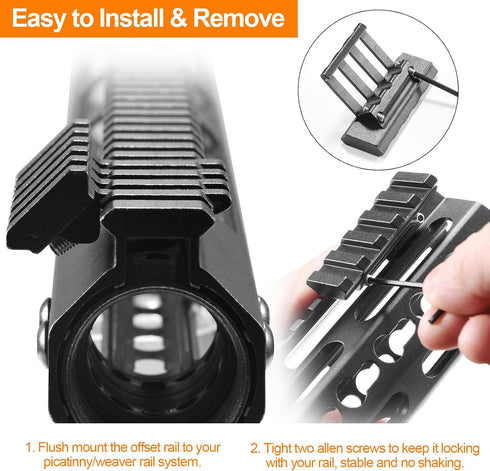 Picatinny Offset Rail Mounts, 3, 4, 5 Slots, 45 Degree Offset Angled Picatinny Weaver Rail Mount, Aluminum Low Profile