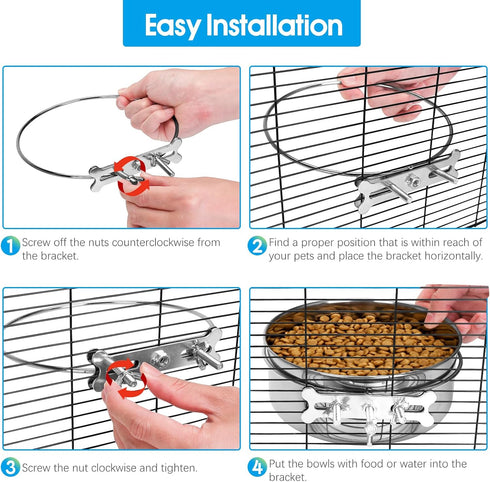 Dog Food Water Bowl for Cage, Stainless Steel Hanging Bowls, Non-Spill Detectable Crate Feeder for Dogs (Silver, XS)