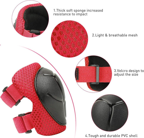 KUYOU Kids Protective Gear Set - Knee Pads, Elbow Pads for Roller Skates, Cycling, BMX, Skateboard, Scooter