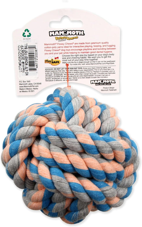 Mammoth Flossy Chews Monkey Fist Ball, Premium Cotton-Poly Rope Ball Toy for Small to Medium Dogs