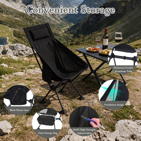 Backpacking High Back Lightweight Camping Chair for Adults with Wide Seat and Head Support,Ultralight Compact Chair