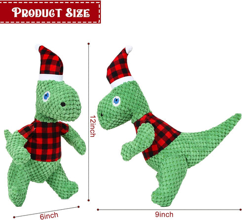 DULZILUZID Christmas Dog Toys, Plush Stuffed Green Dinosaur Animals Toy, Squeaky Dog for Small, Medium, and Large Dogs