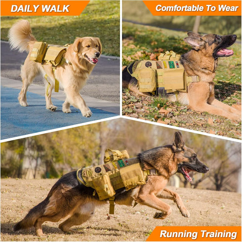 Tactical Dog Harness with Pouches - Adjustable Military Dog Vest Harness for Large Medium Dogs with Hook & Loop Panels,
