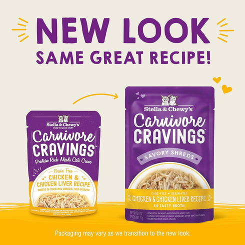 (2.8 oz, 12 Pack) Stella & Chewy's Carnivore Cravings Wet Cat Food - Premium Pouches - Grain Free, High Protein Chicken