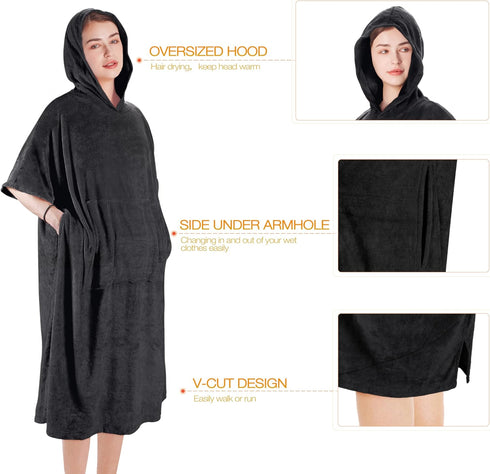 Solaris Surf Poncho Changing Towel Robe for Women Men, Lightweight Changing Robe with Packable Bags, Water Absorbent Wetsuit Beach Hoode Towel for Surfing Swimming