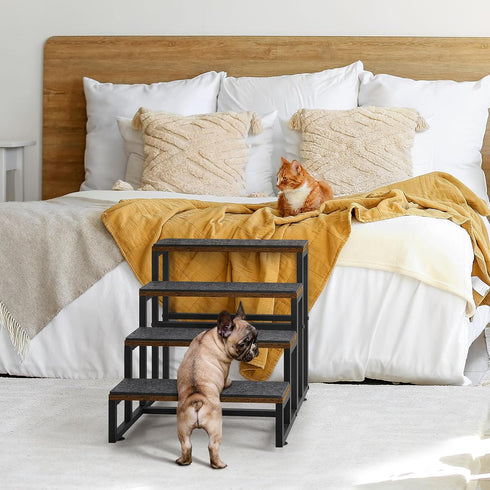 Dog Stairs for High Beds - 4 Steps for Small Medium Dogs, Easy to Walk on Pet Steps for Beds and Cars