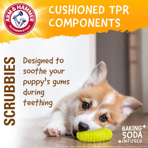 Arm & Hammer Scrubbies Puppy Chew Ring Dental Toy, Durable Teething Toy with Baking Soda, Interactive for Puppies