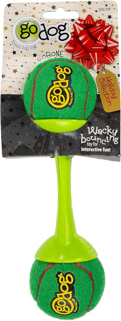 goDog Holiday Collection goBone Double-Sided Tennis Ball Dog Toy, Large Green/Red