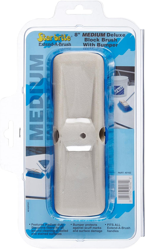 8" 3/4" (040162) STAR BRITE Premium Medium Wash Brush Head W/Bumper - Dual Connections Fit Either Standard Threaded