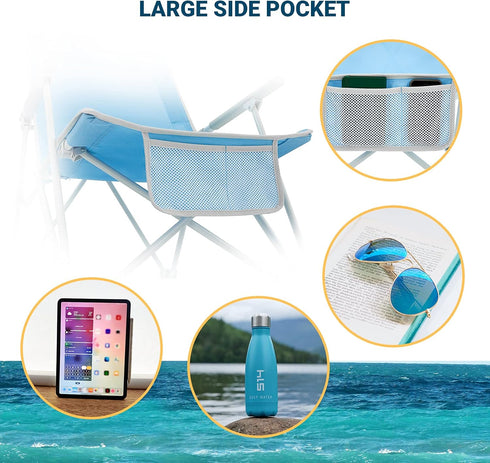BBQ,300 LBS #WEJOY High Back Beach Chairs Portable Low Folding Beach Chair for Adults with Armrest,Headrest for Outdoor