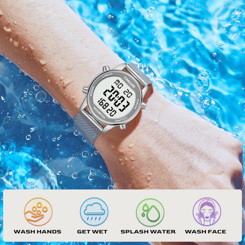 Women's Stylish Step Counter Pedometer Watch with Stainless Steel Bracelet, No App or Charging Needed - TU-2401