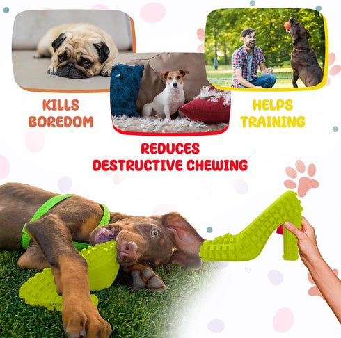 Super Shoe Dog Toy for Aggressive Chewers, Rubber Natural Teething Toys, Treat Dispenser and Toothbrush for Small